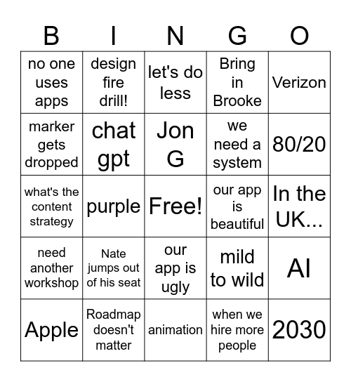 Leadership Workshop Bingo Card