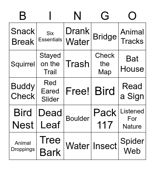 Holiday Hike! Bingo Card
