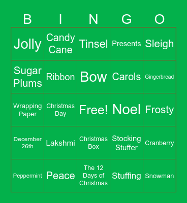 Holiday Bingo Card