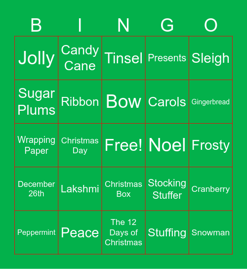 Holiday Bingo Card