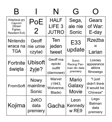 TGA 2025 bingo (Bruno Edition) Bingo Card