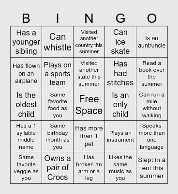 Connection Bingo Card
