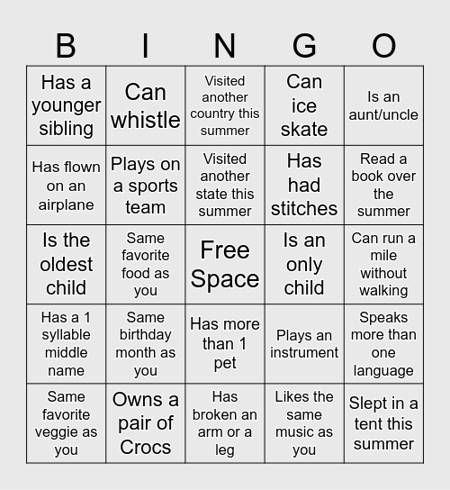 Connection Bingo Card