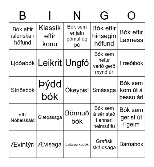 Bækur 2026 Bingo Card