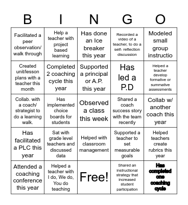Coaches Bingo Card