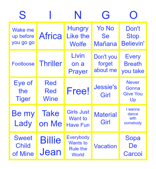 ibex Singo - 80s Bingo Card