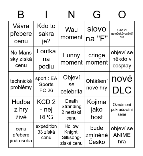 GA Metlosh Bingo Card