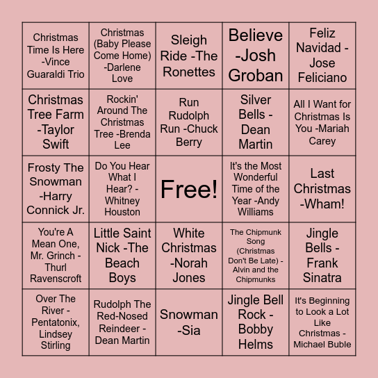 Christmas Music Bingo Card