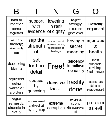 SAT Vocabulary Bingo Card