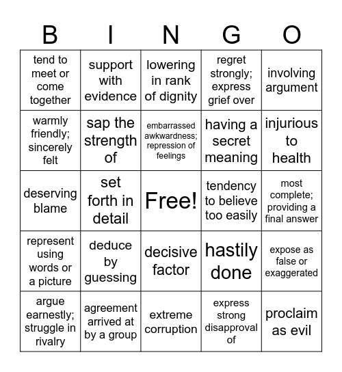 SAT Vocabulary Bingo Card