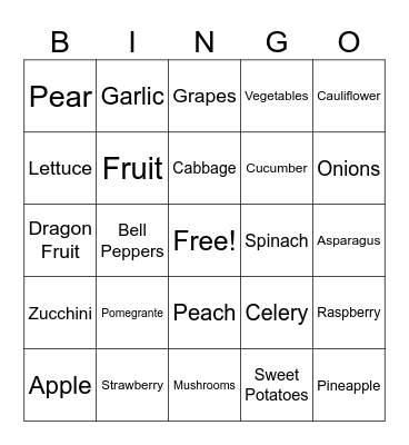 Fruits and Veggies Bingo Card