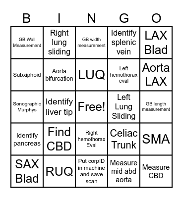 HFH EMGR Abdominal US Bingo Card