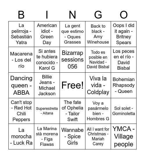 Bingo musical Bingo Card