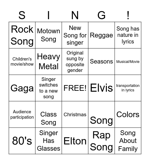Plastic Porch Karaoke Bingo Card