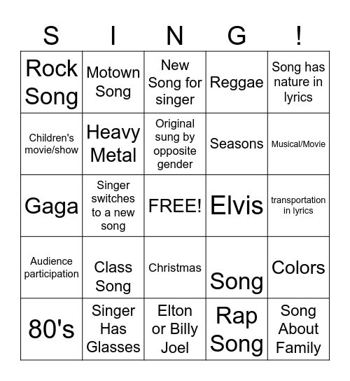 Plastic Porch Karaoke Bingo Card