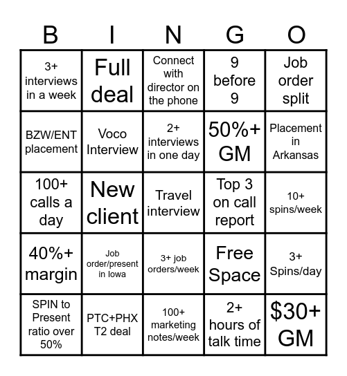 T2 Holiday Bingo Card