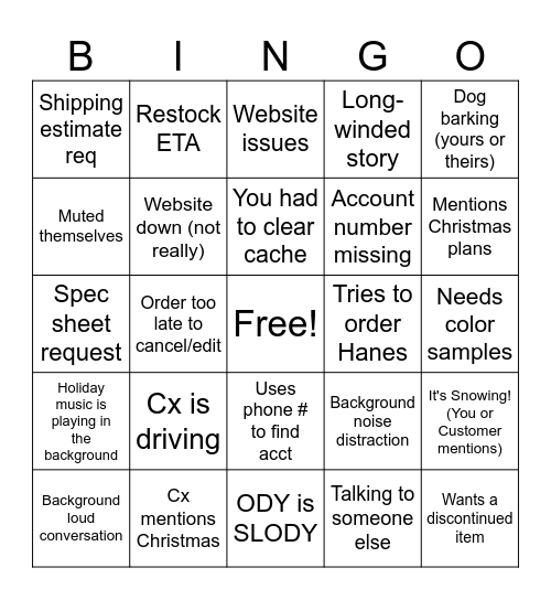 SANMAR BINGO - Holiday Edition Bingo Card