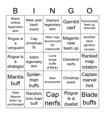 MARVEL RIVALS 5.5 Bingo Card