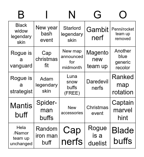 MARVEL RIVALS 5.5 Bingo Card