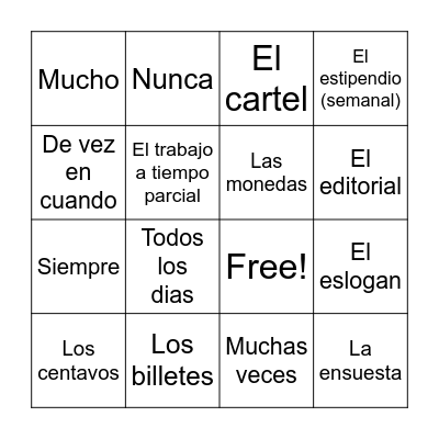 Spanish Bingo Card