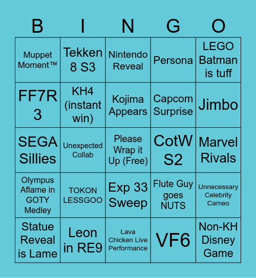 TGA 2025 BINGO Card