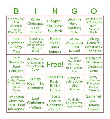 Erasmus Christmas Bingo Card
