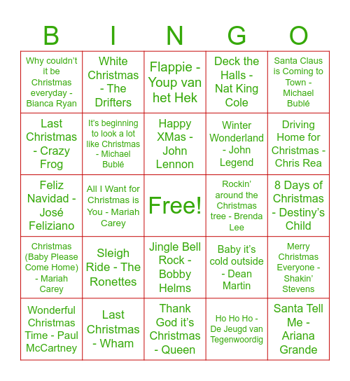 Erasmus Christmas Bingo Card