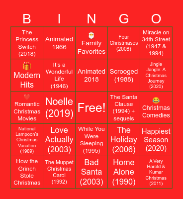 Holiday Bingo Card