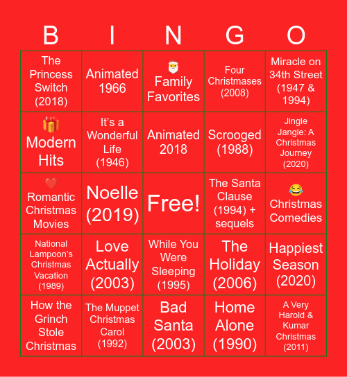 Holiday Bingo Card