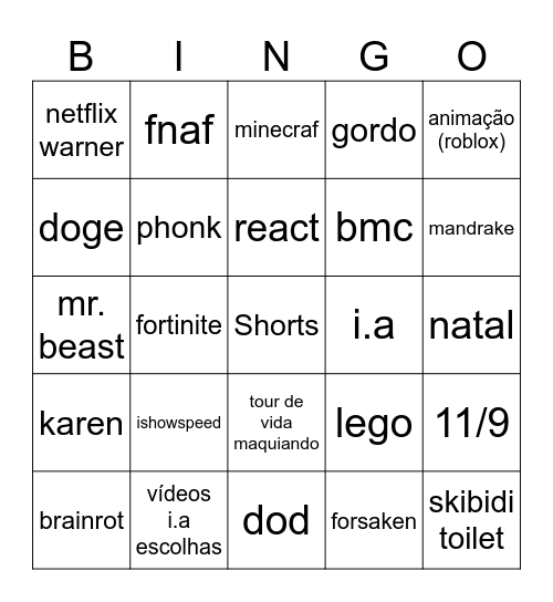 short Bingo Card