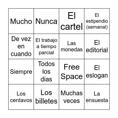 Spanish Bingo Card