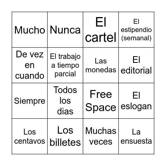 Spanish Bingo Card