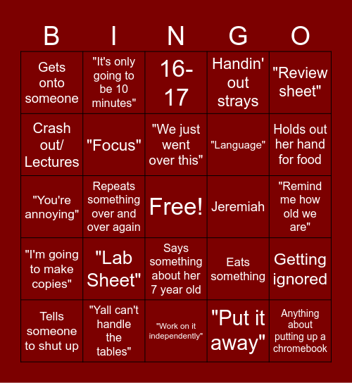 DRISGULA'S BINGO Card