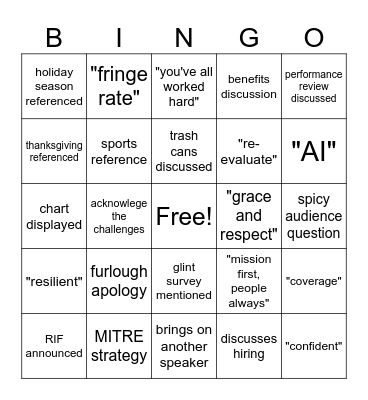 12/9 CEO Call Bingo Card