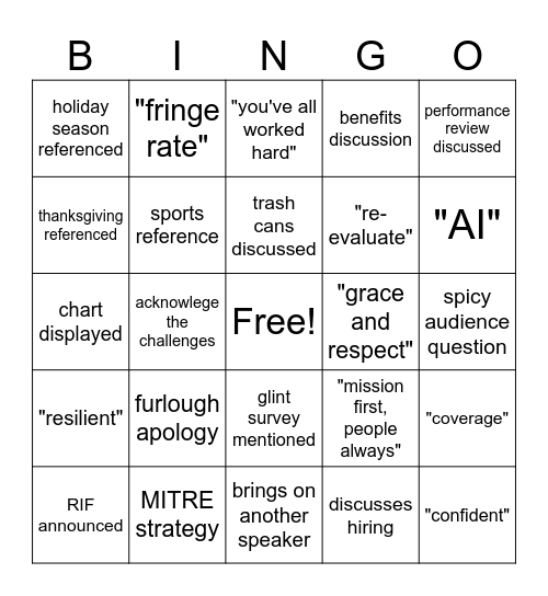 12/9 CEO Call Bingo Card
