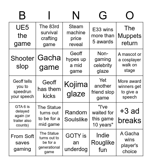 TGA 2025 Bingo Card