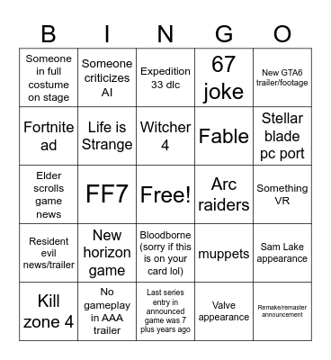Game awards 2025 bingo! Bingo Card
