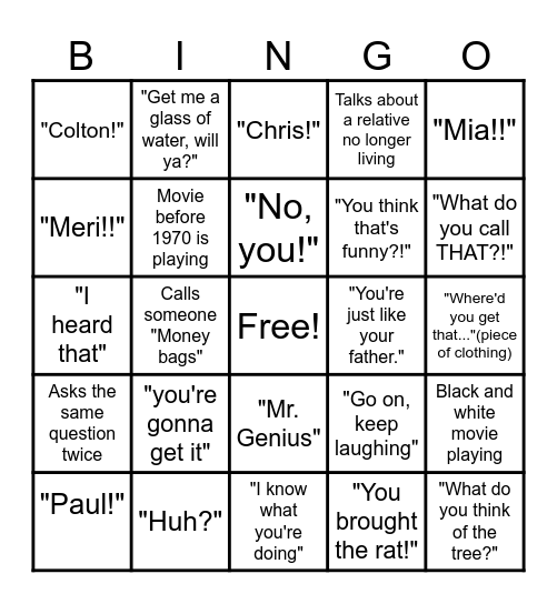 Grandma Kathy Bingo Card