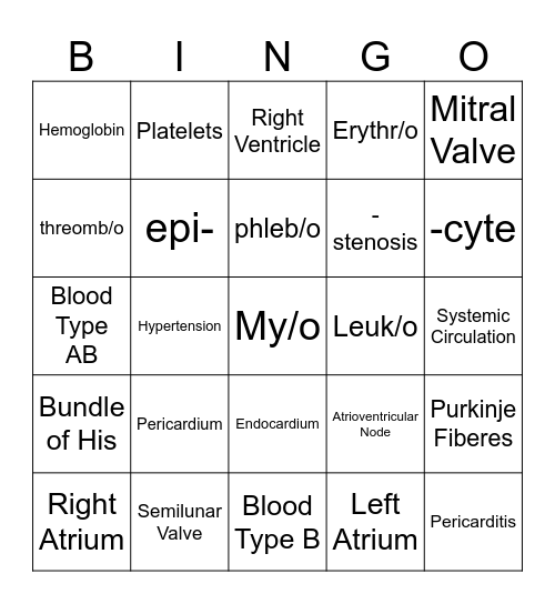 Cardiovascular System Bingo Card