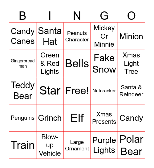 Christmas Lights Bingo Card