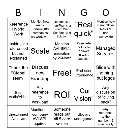 AVI-SPL Town Hall Bingo Card