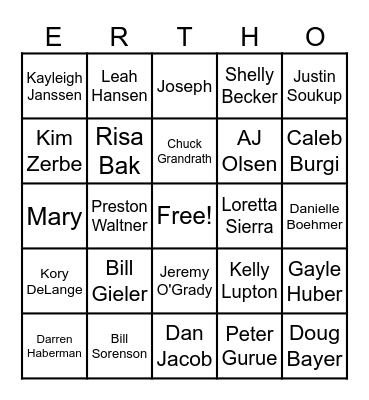ERTH CHRISTMAS PARTY Bingo Card