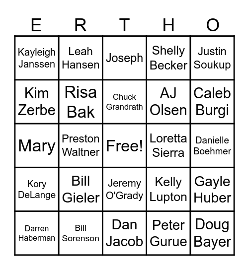 ERTH CHRISTMAS PARTY Bingo Card