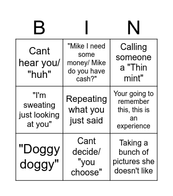 Grandma Bingo Card