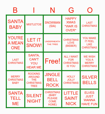 CHRISTMAS SONGS Bingo Card