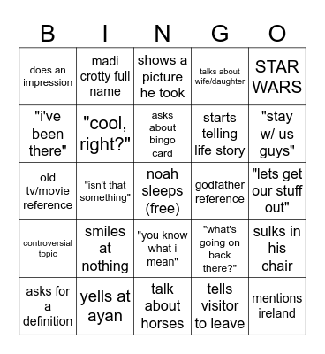 DePalma Bingo Card