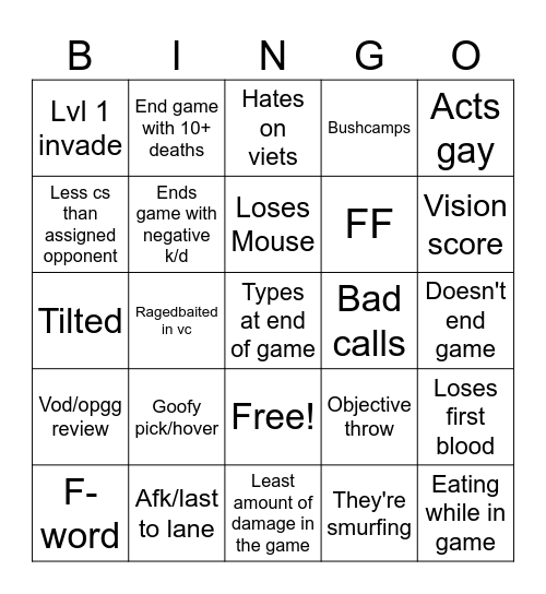 Untitled Bingo Card