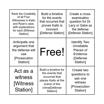 Mock Trial Bingo! Bingo Card