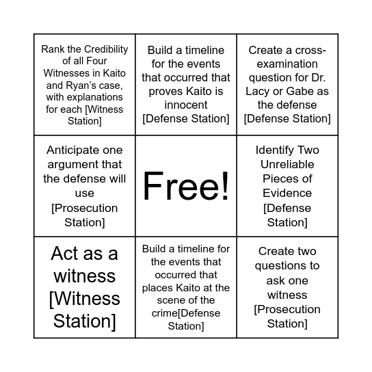 Mock Trial Bingo! Bingo Card