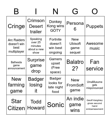GOTY 2025 Bingo Card